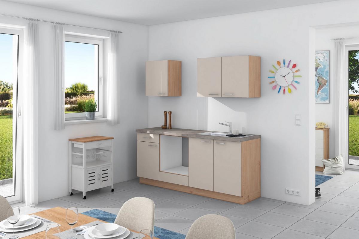 Küchenzeile Base Ohne Geräte 200 Cm Crema/eiche/beton Hell - Wildeiche/Creme, Design, Holzwerkstoff (200cm) - Express