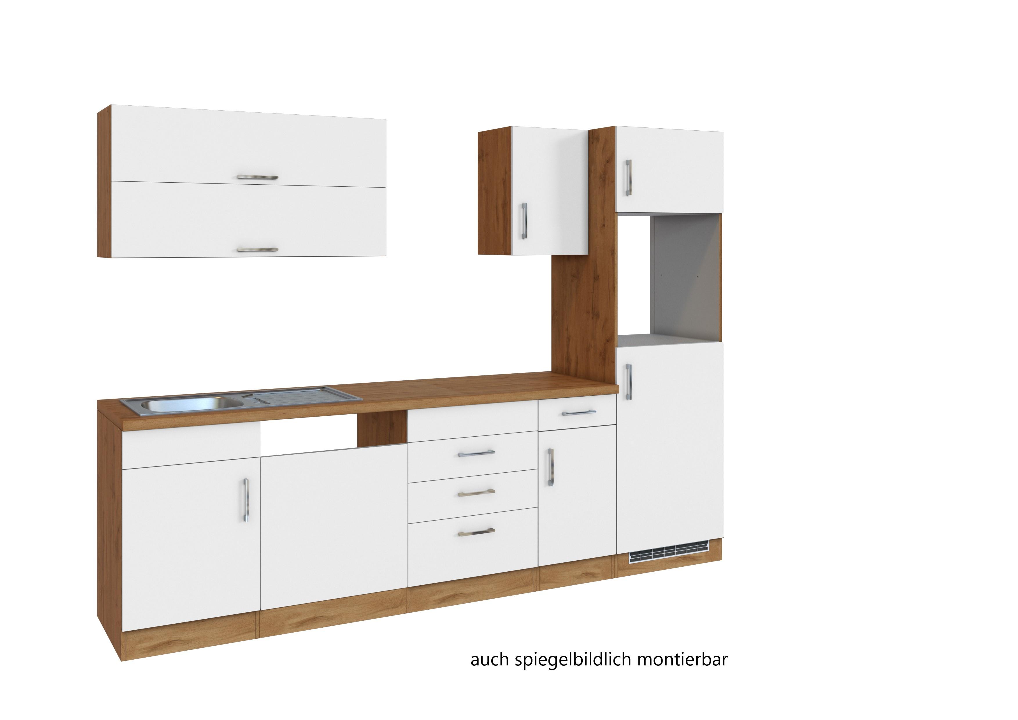 Küchenzeile Sorrento ohne Geräte B: 270 cm Weiß - Eichefarben/Weiß, MODERN, Holzwerkstoff (270/200/60cm) - Held