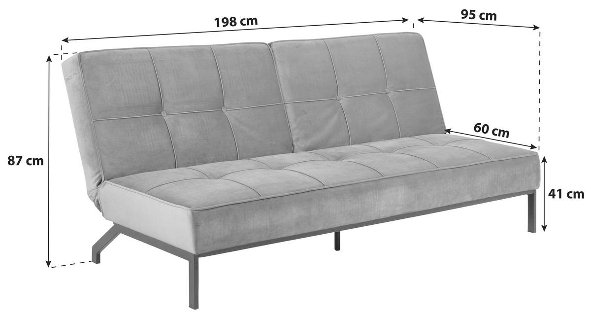 3-sitzer-sofa Mit Schlaffunkt. Perugia Dunkelgrau Samt - Dunkelgrau/Schwarz, Trend, Textil (198/87/95cm) - MID.YOU