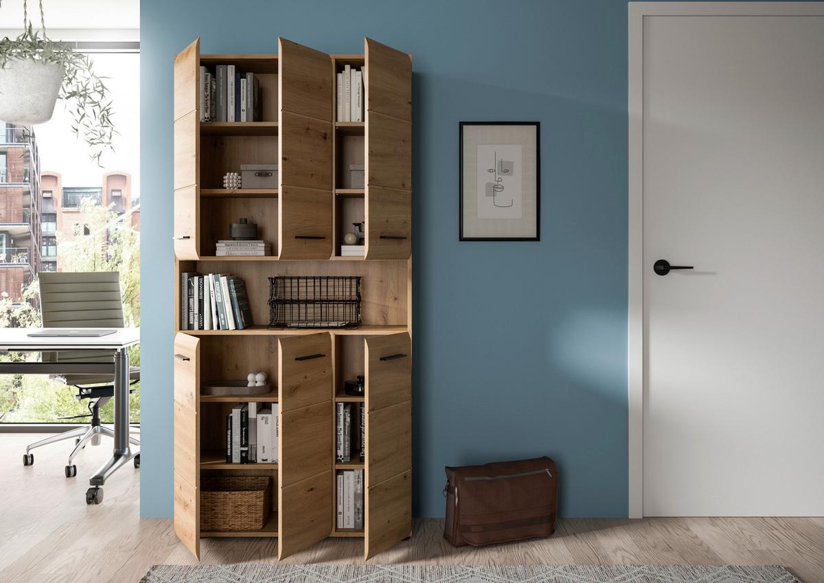 Hochschrank Ice Eiche Artisan Dekor B: 90cm - Schwarz/Eiche Artisan, Basics, Holzwerkstoff (90/185/30cm) - MID.YOU