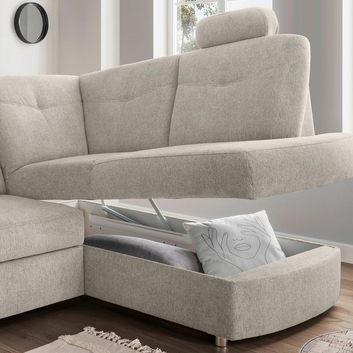Eckschlafsofa Rosali, Beige S: 264x180 Cm - Chromfarben/Beige, MODERN, Textil (264/180cm) - Livetastic