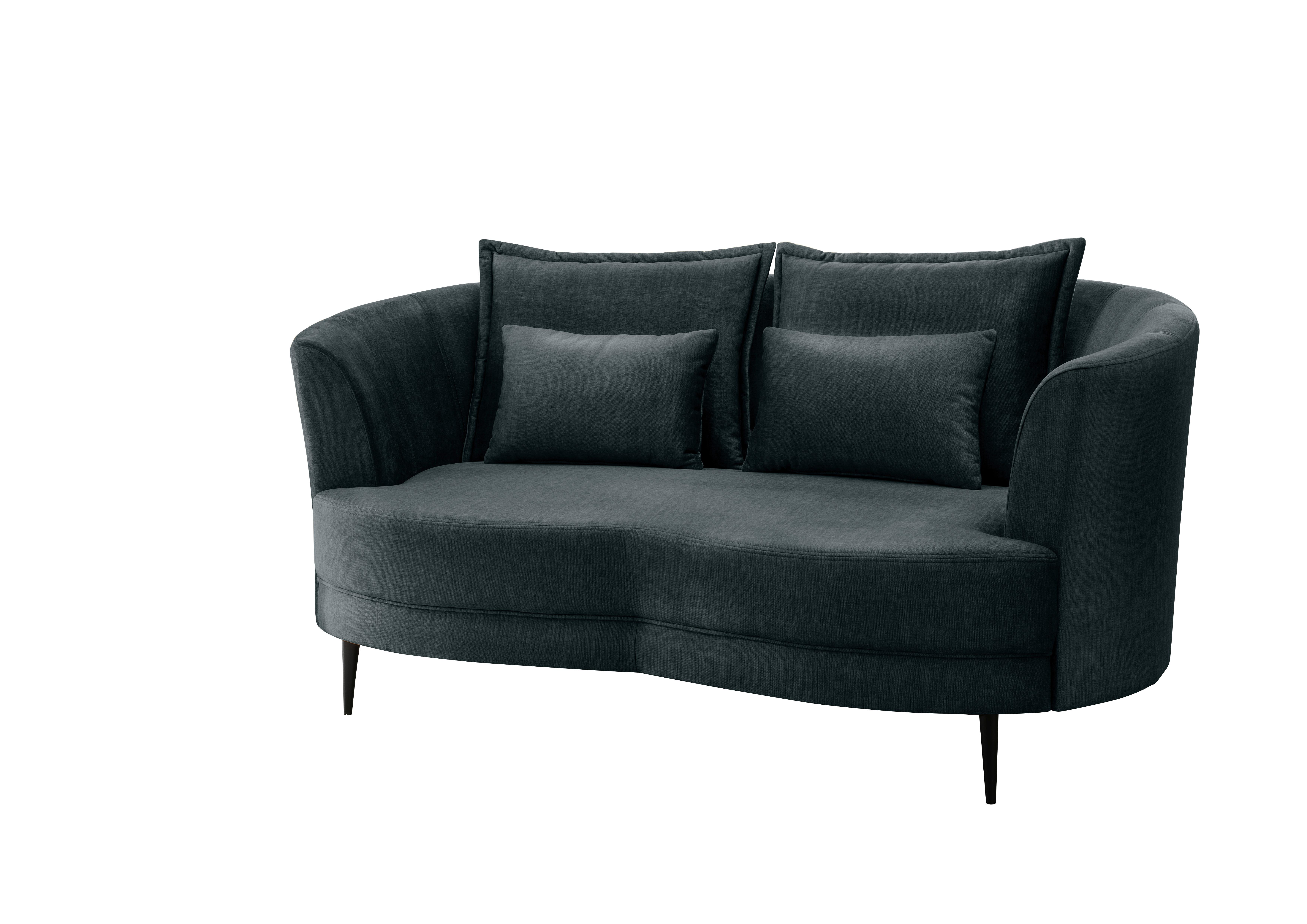 2-Sitzer-Sofa Blau Velours, Rücken Echt B: 179 cm - Blau/Schwarz, MODERN, Textil (179/85/101cm) - Livetastic