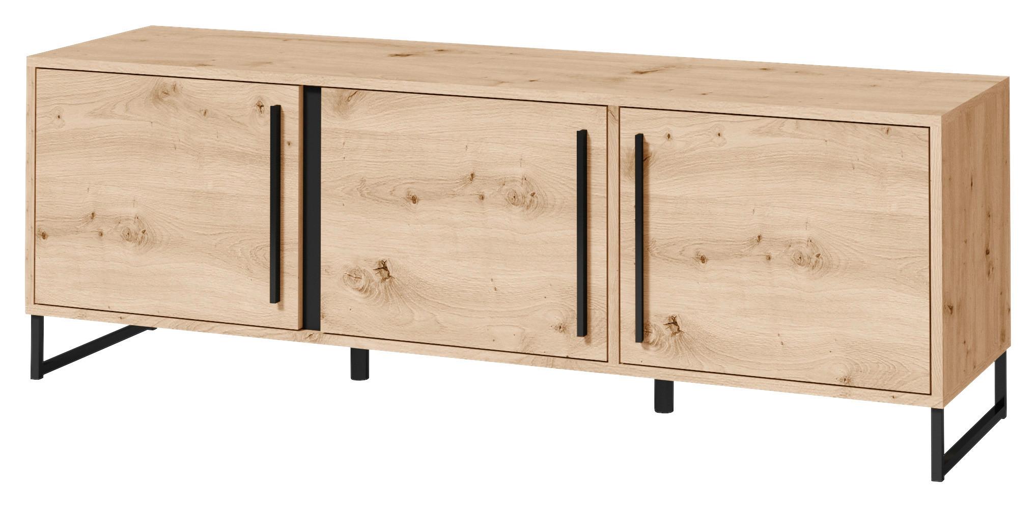 Tv-elem Arkadia - fekete/Artisan tölgy, Modern, faalapú anyag (150/51/40cm)