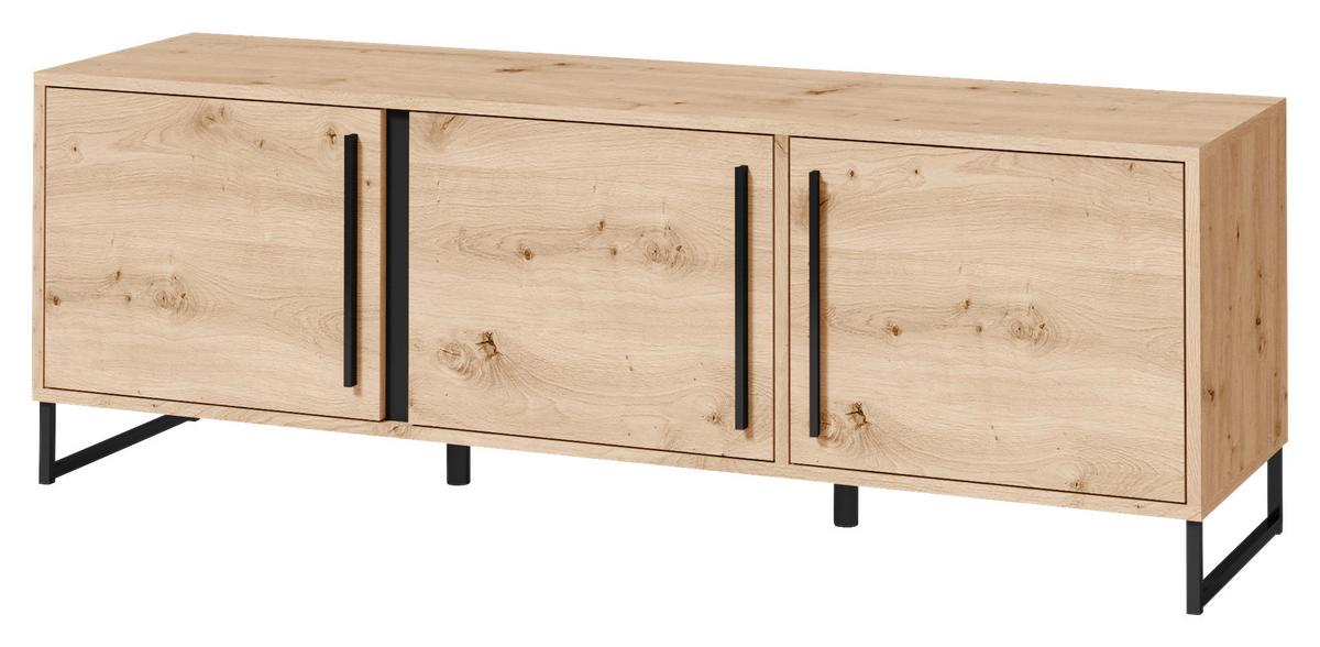 Tv-elem Arkadia - fekete/Artisan tölgy, Modern, faalapú anyag (150/51/40cm)