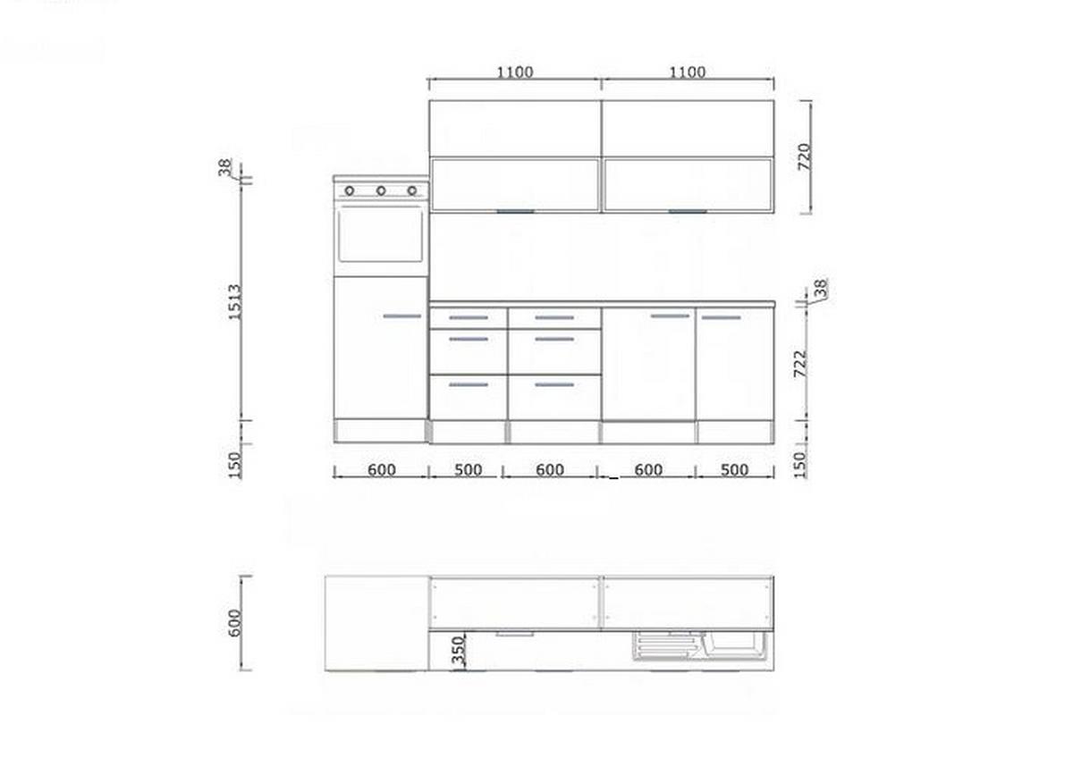 Küchenzeile Premium mit Geräte 280 cm Grau mit Kochinsel - Eichefarben/Grau, Basics, Holzwerkstoff (280/160cm) - Respekta