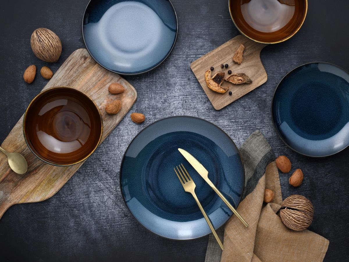 Tafelservice Mallorca Blau, Braun 12--Teilig - Blau/Braun, Basics, Keramik - Creatable
