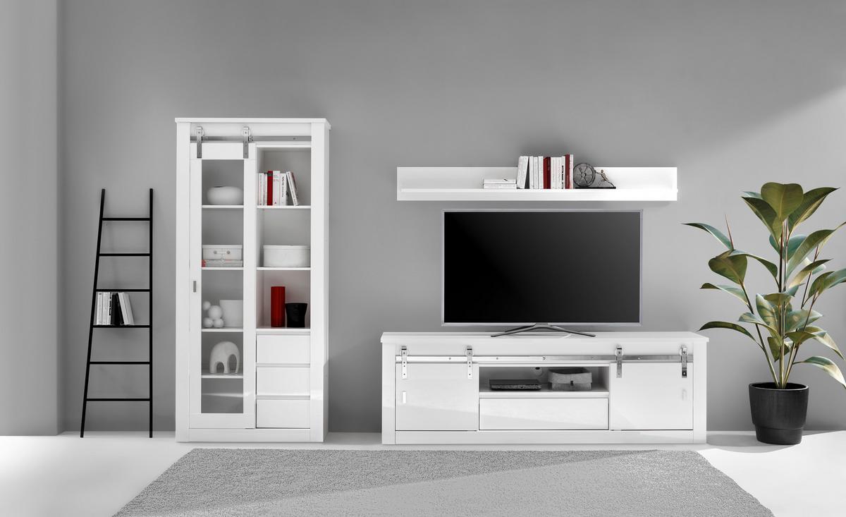 WOHNWAND Daytona Weiß HG B: 309cm - Weiß Hochglanz/Weiß, Design, Holzwerkstoff (309/200/43cm) - Livetastic