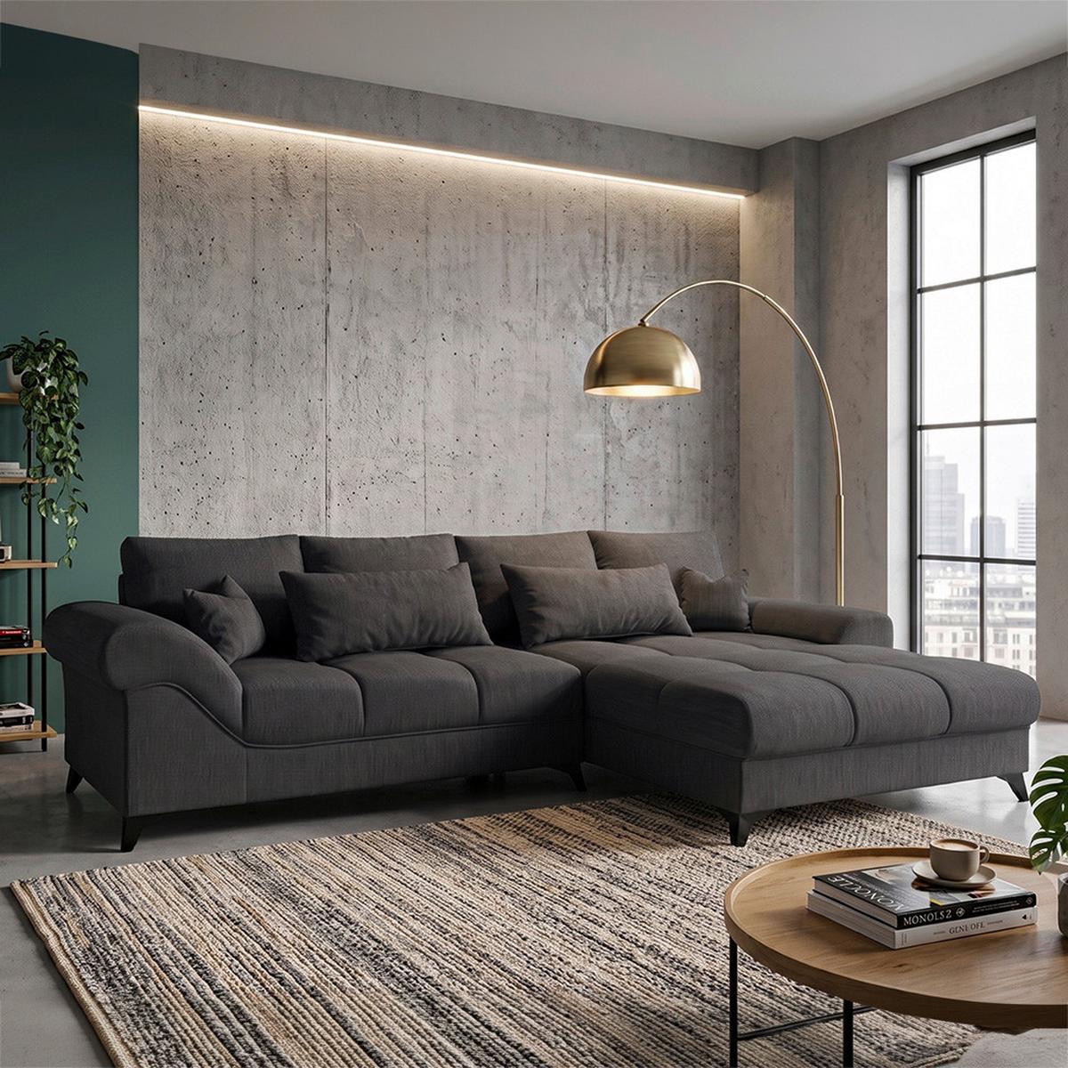 Rohová sedačka NOAH, oboustranná, grafitová - černá/barvy grafitu, Moderní, kompozitní dřevo/textil (295/195cm) - Mömax