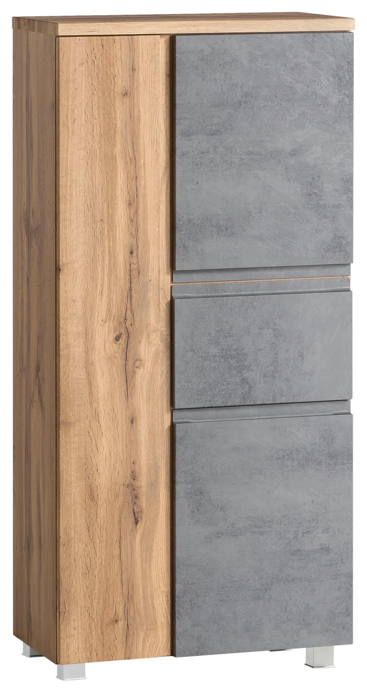 Midischrank Verese B: 65 cm Hellgrau/Eiche Wotan - Silberfarben/Eiche Wotan, MODERN, Holzwerkstoff (65/130/35cm) - Held