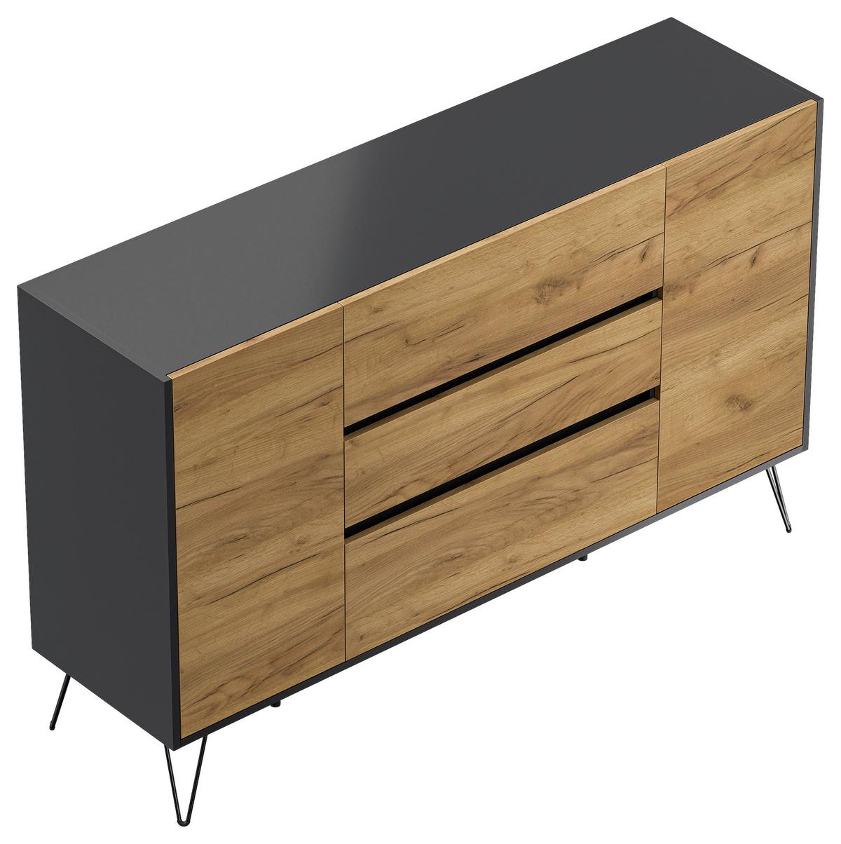 Sideboard Posseik Industrial Graphitfarben/eichef. 155cm - Eichefarben/Schwarz, Design, Holzwerkstoff (155/93,6/42cm) - P & B