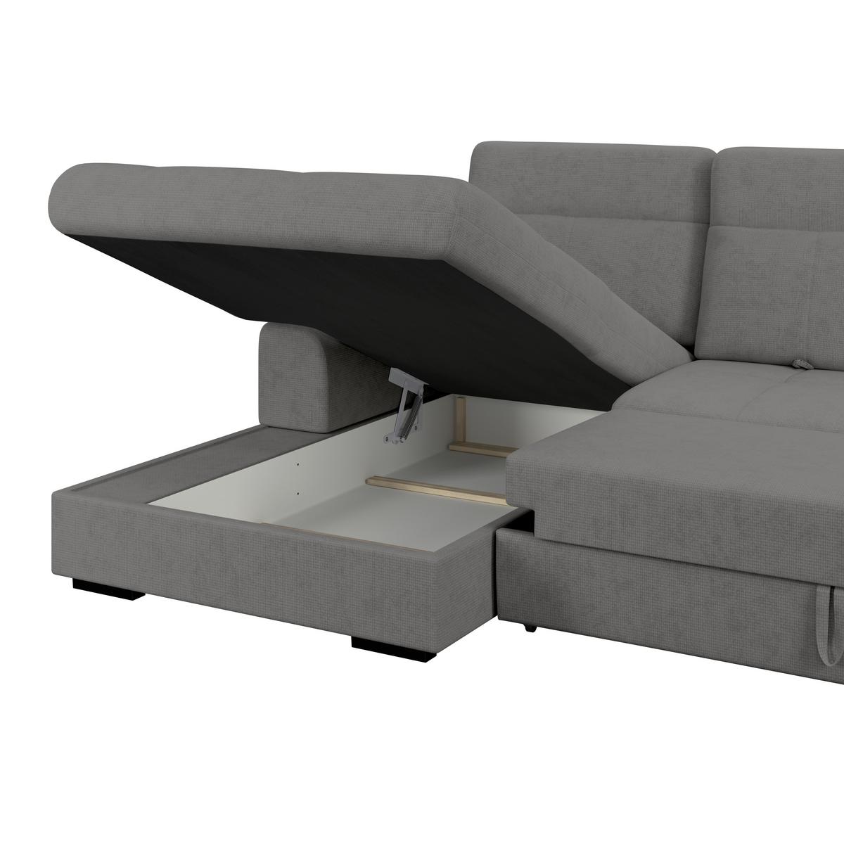 Ecksofa mit Bettfunktion Malaga new Chenille anthrazit - Anthrazit/Schwarz, KONVENTIONELL, Textil (203/286cm) - Ondega