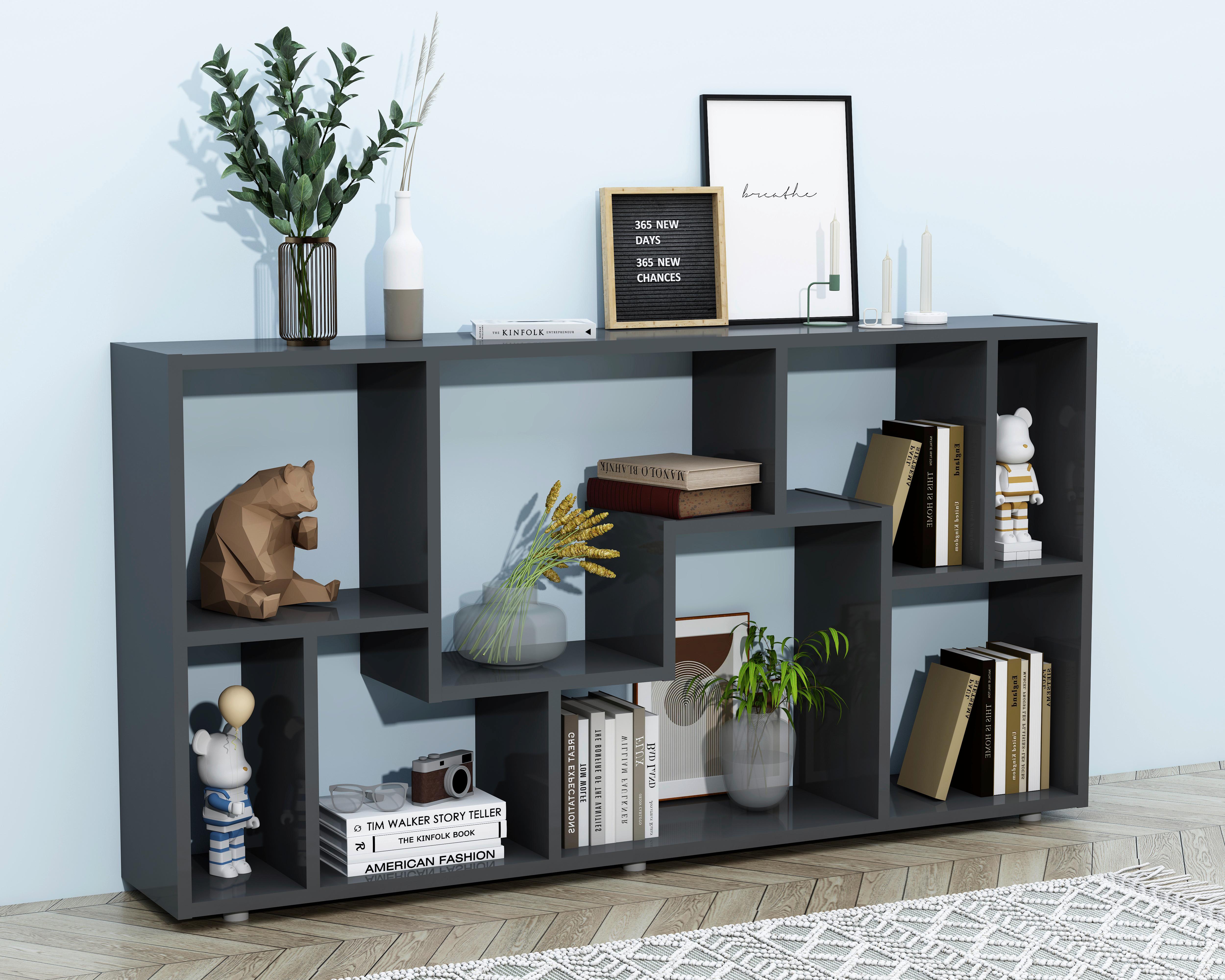 Regal Lanisa Anthrazit B: 116 cm - Anthrazit/Silberfarben, Design, Holzwerkstoff (116/58/20cm) - MID.YOU