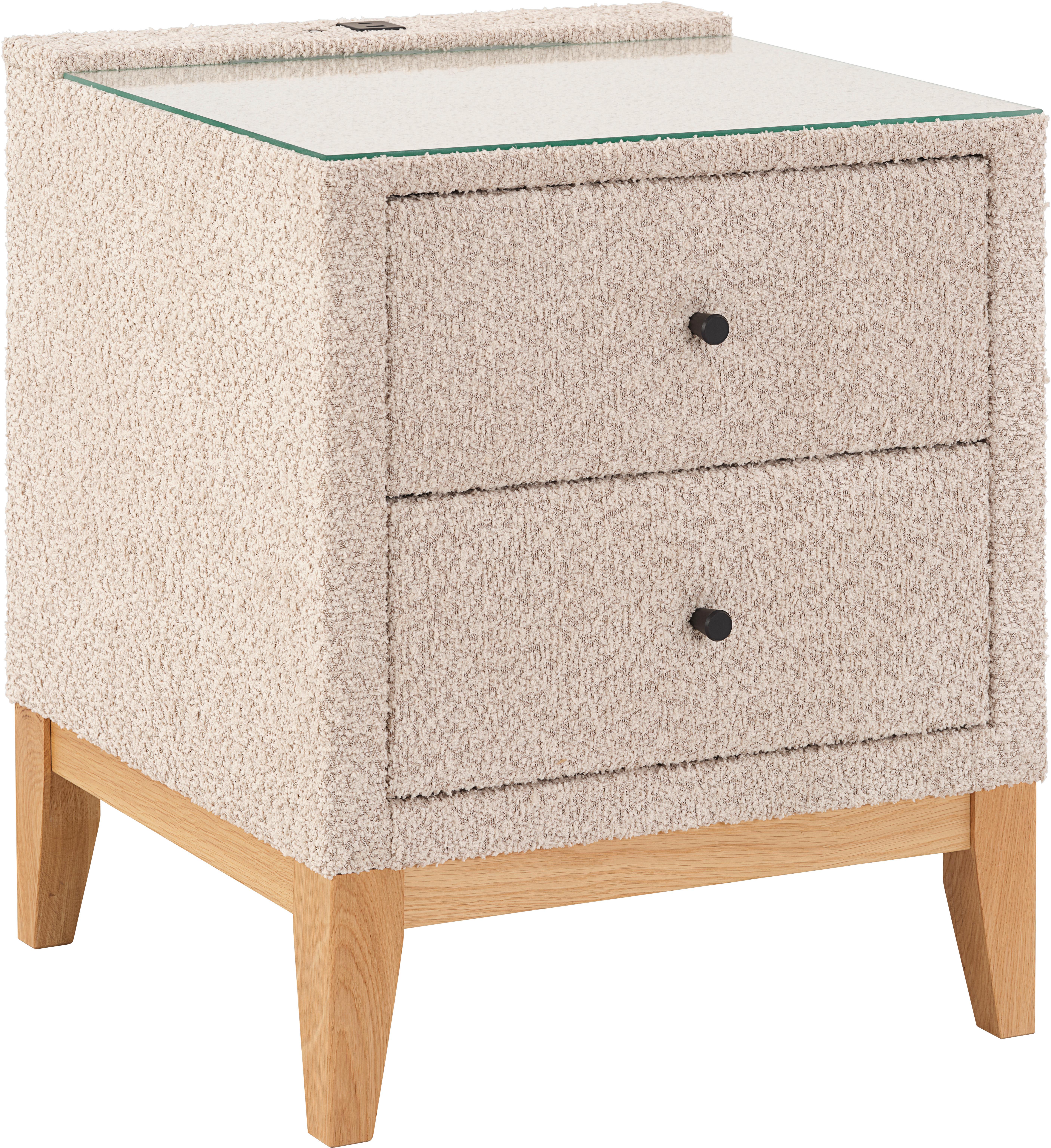 Nachtkästchen Smile inkl. Beleuchtung, B: 49 cm - Creme, KONVENTIONELL, Glas/Holz (49/58,5/46cm) - James Wood