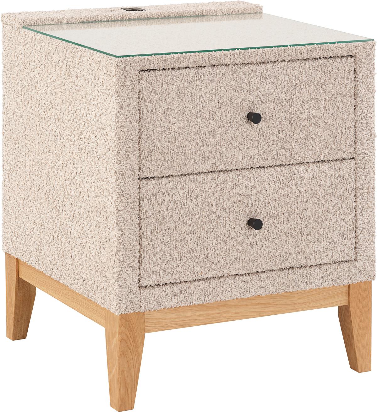 Nachtkästchen Smile Inkl. Beleuchtung, B: 49 Cm - Creme, KONVENTIONELL, Glas/Holz (49/58,5/46cm) - James Wood