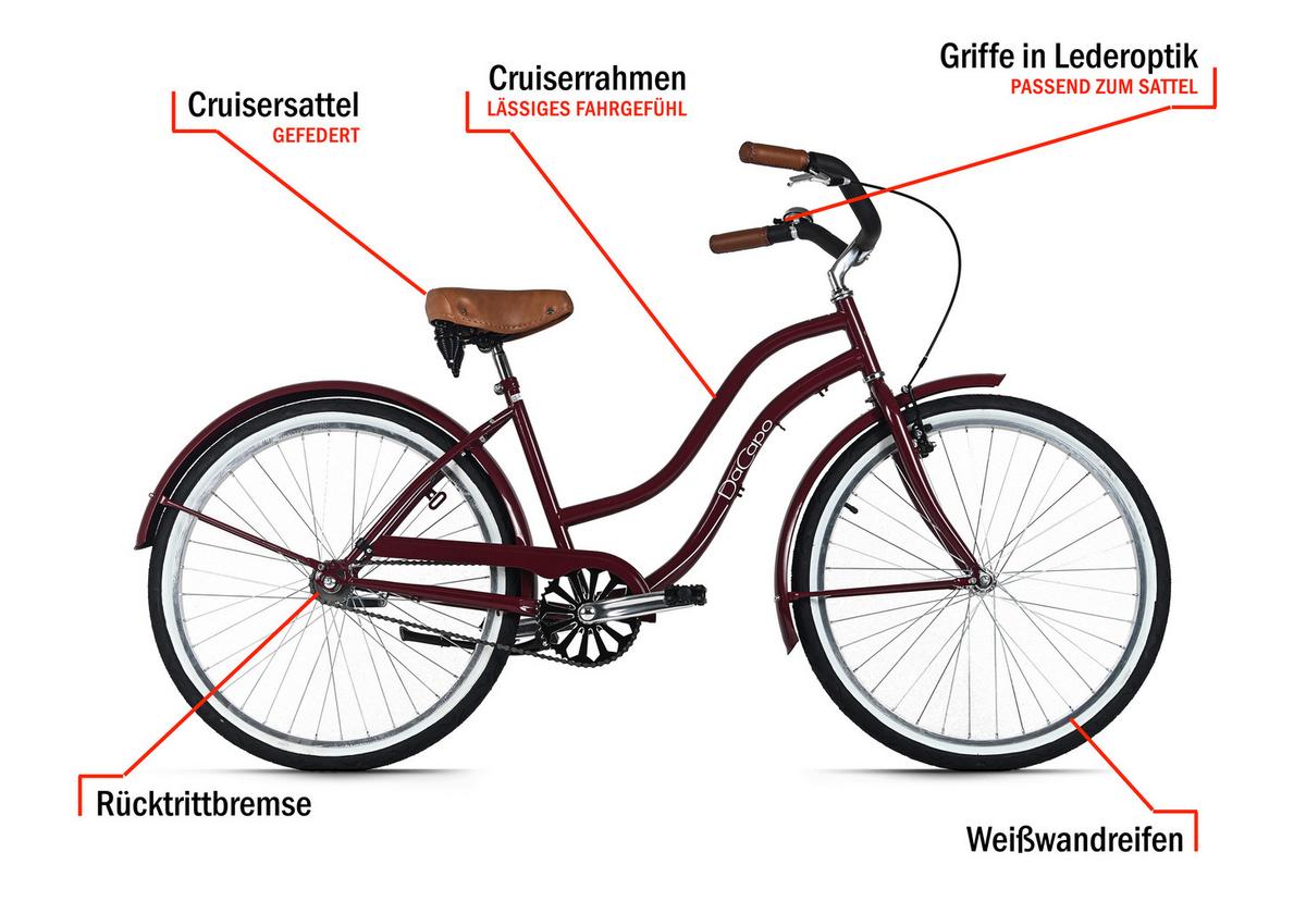 Beachcruiser Damen 26 Zoll - Rot, LIFESTYLE, Metall (25/140cm)