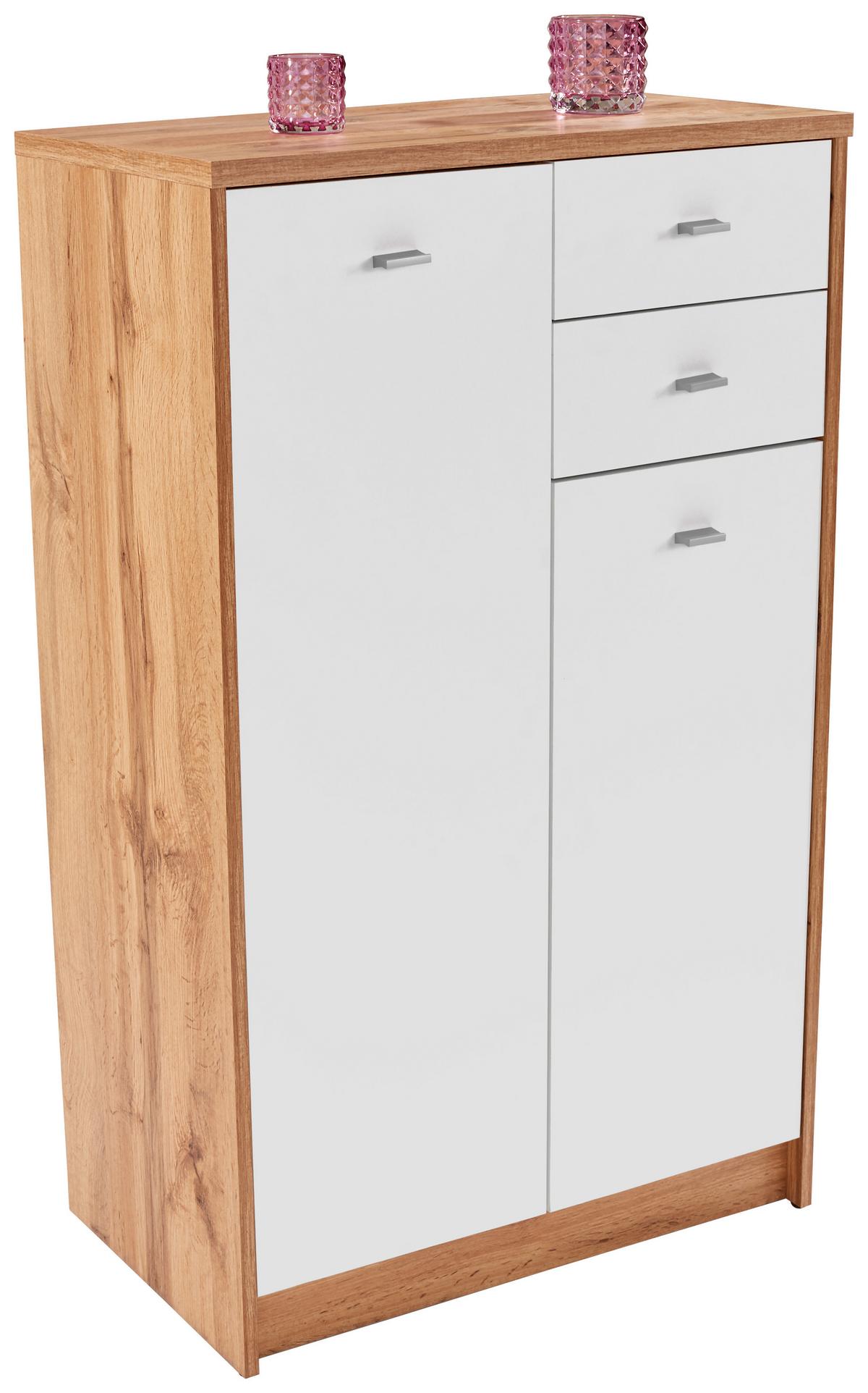 Kommode B 74cm 4-you New, Wotan Eiche Dekor/weiß - Eichefarben/Schwarz, MODERN, Holzwerkstoff (74/111,4/35cm)