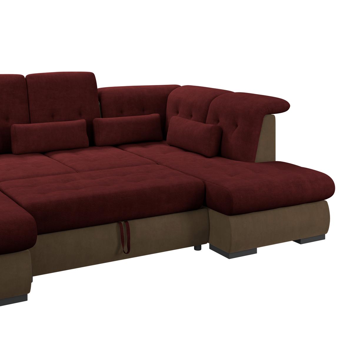 Wohnlandschaft Madera Rubinrot, S: 358x212 cm - Hellbraun/Rot, KONVENTIONELL, Kunststoff/Textil (190/358/212cm)