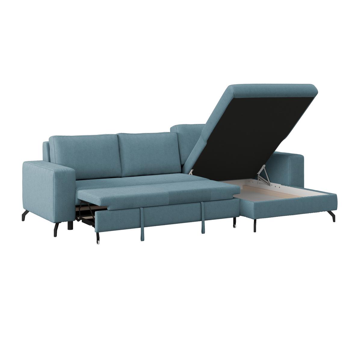 Ecksofa mit Bettkasten Cloud Hellblau Cord 290x178 cm - Hellblau, Trend, Textil (290/178cm)