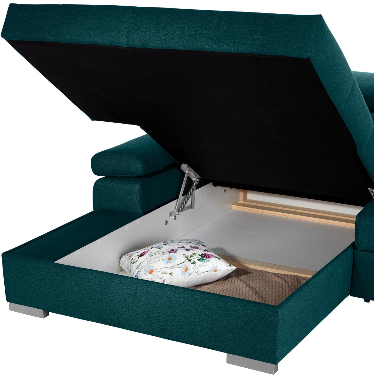 Ecksofa Perry - Dunkelgrün/Silberfarben, Design, Textil (183/292cm) - Livetastic