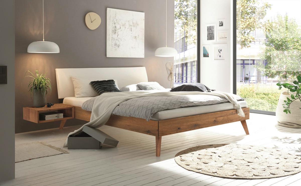 Bett Pesaro Mit Gepolstertem Kopfteil 160x200 - Wildeiche/Eichefarben, Design, Holz/Textil (160/200cm) - Hasena