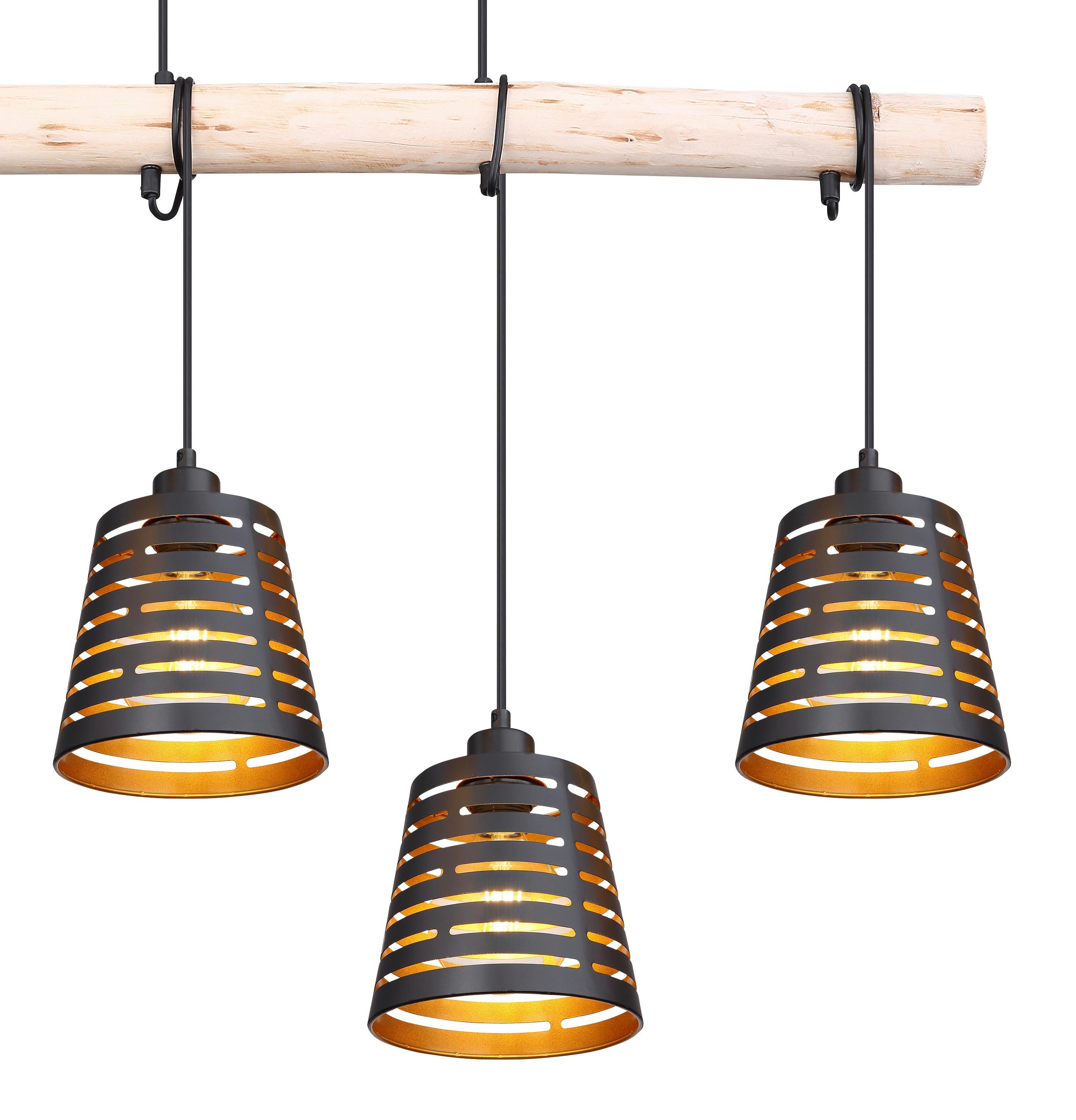 Hängeleuchte Ablona H: 120 Cm 4-Flammig - Goldfarben/Schwarz, Natur, Holz/Metall (85/17/120cm) - Globo