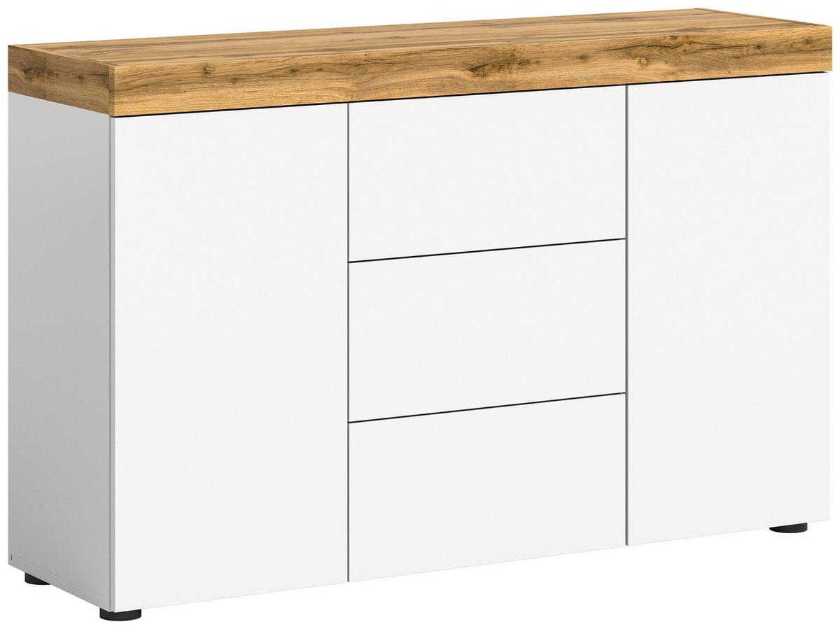 Sideboard Sugar Weiß/eiche Dekor B: 125 Cm - Eiche Wotan/Weiß, Design, Holzwerkstoff (125/80/37cm) - MID.YOU