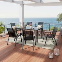 Gartenmöbel Set 7-Tlg. Latina aus Metall/Textil/Glas - Schwarz, MODERN, Glas/Textil (54,5/150/91/72/74/85cm) - Luca Bessoni