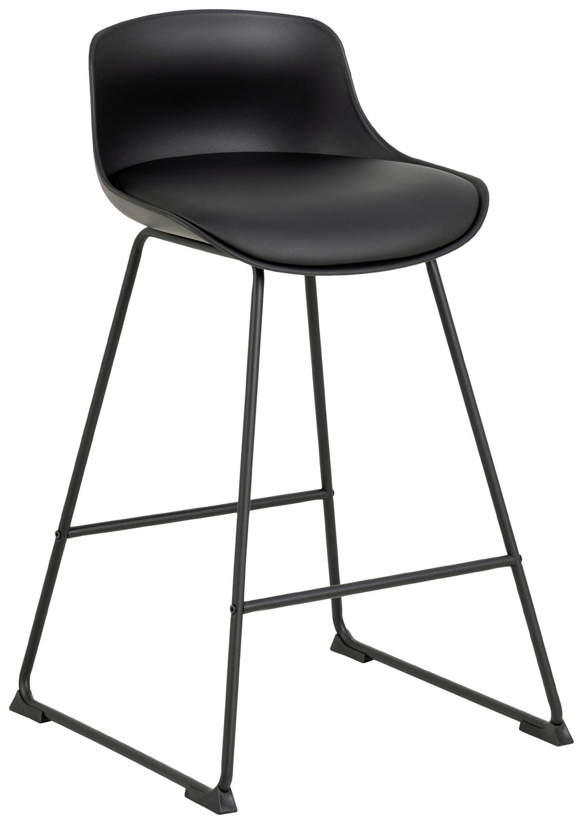 Barhocker in Schwarz mit gepolsterter Sitzfläche im Lederlook