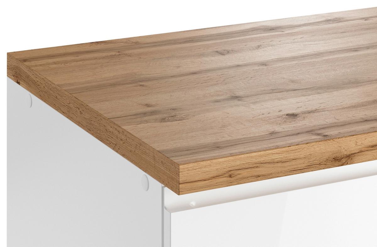 Küchenzeile Monza mit Geräten B: 360 cm Weiß/Eiche Dekor - Weiß Hochglanz/Eiche Wotan, LIFESTYLE, Holzwerkstoff (360cm) - Held