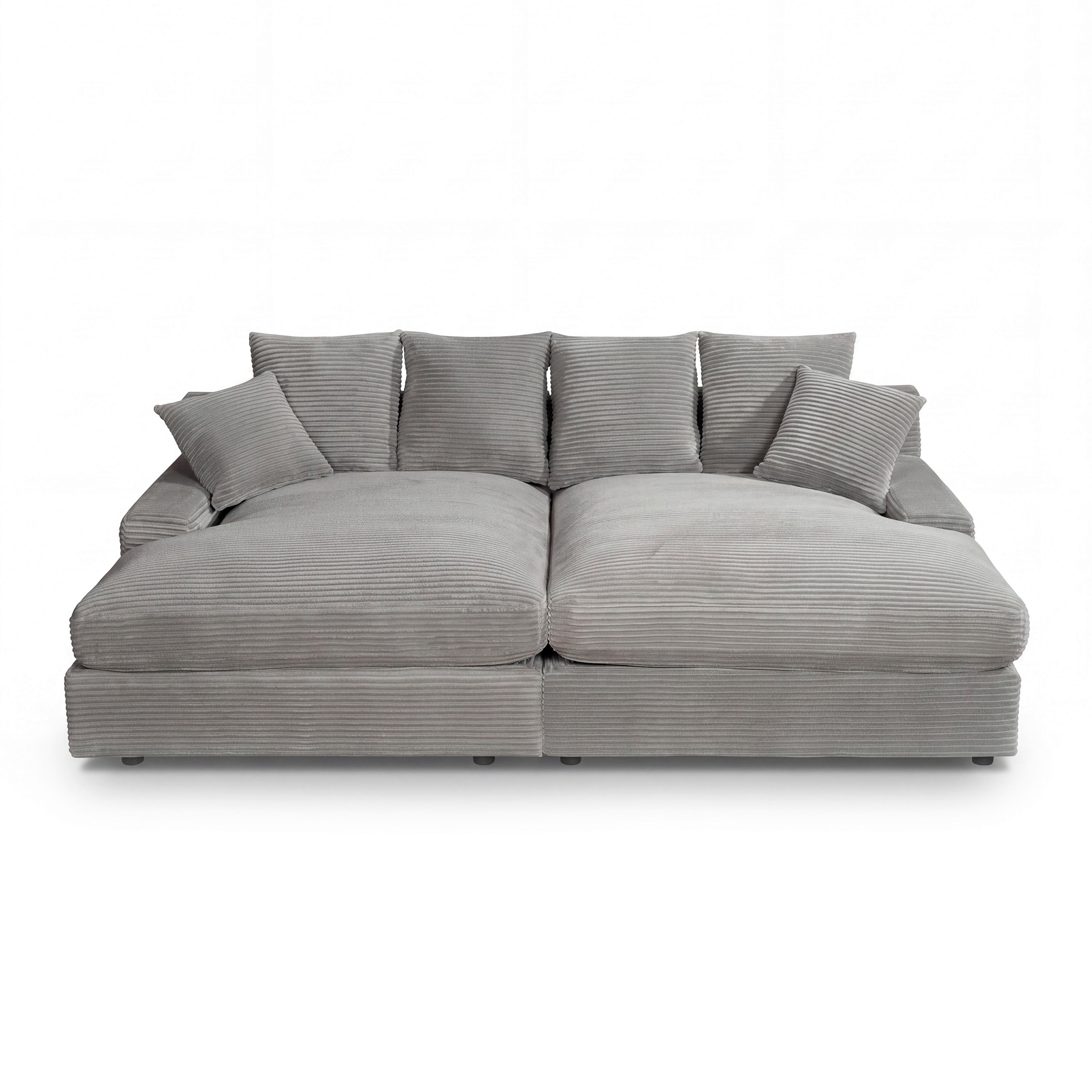 Veľká pohovka ELEONORA, sv.sivý menčester, max. 360 kg - čierna/svetlosivá, Modern, drevo/textil (250/97/168cm) - Bessagi Home