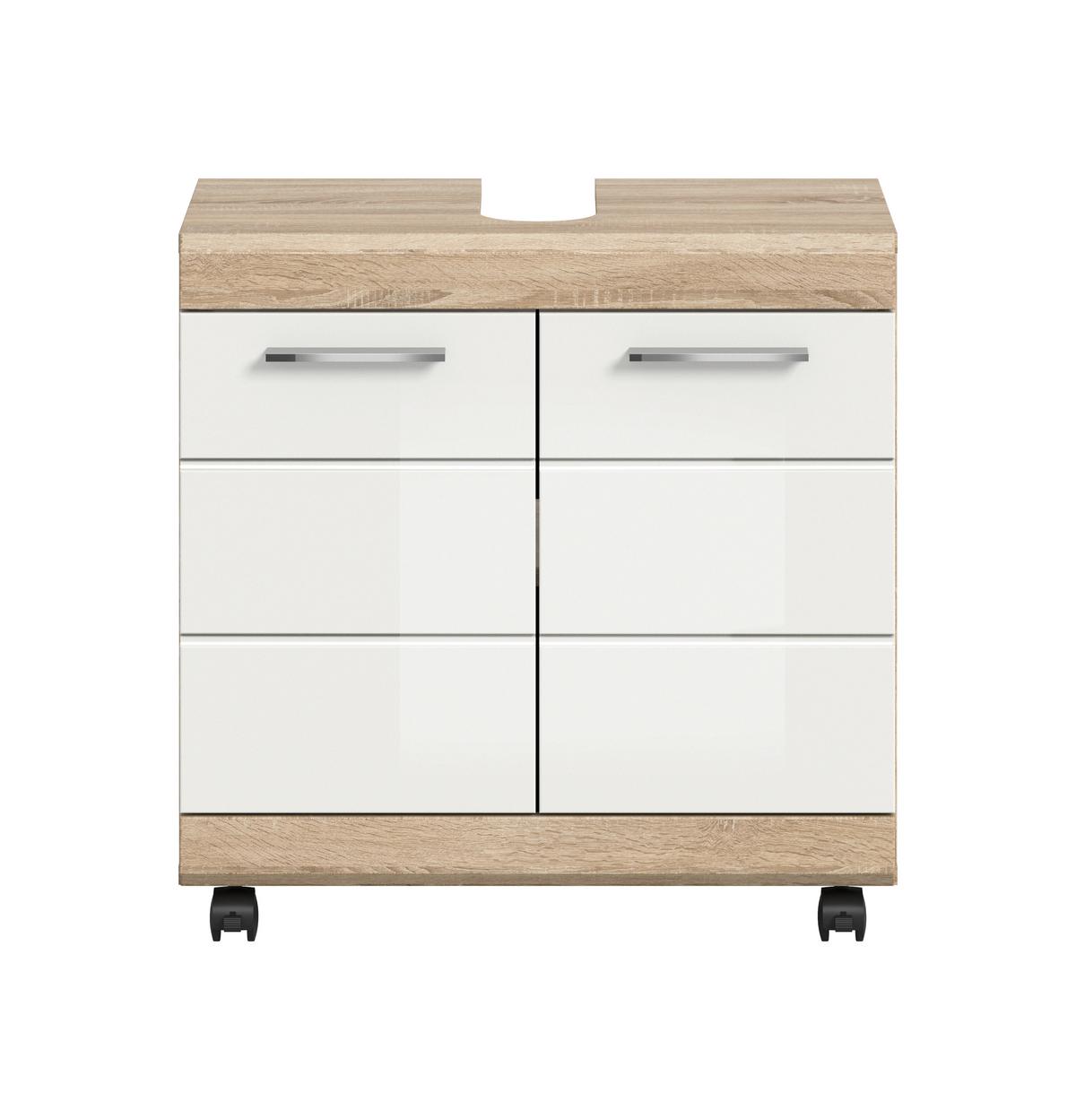 WASCHBECKENUNTERSCHRANK Eiche Dekor/Weiß B: 60cm - Weiß Hochglanz/Schwarz, Trend, Holzwerkstoff (60/60/34cm) - MID.YOU