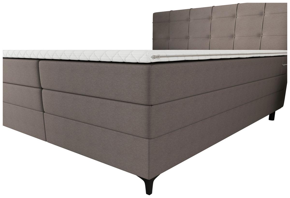 Boxspringbett Mitto mit Topper 180x200 cm - Taupe/Schwarz, KONVENTIONELL, Textil/Metall (180/200cm)