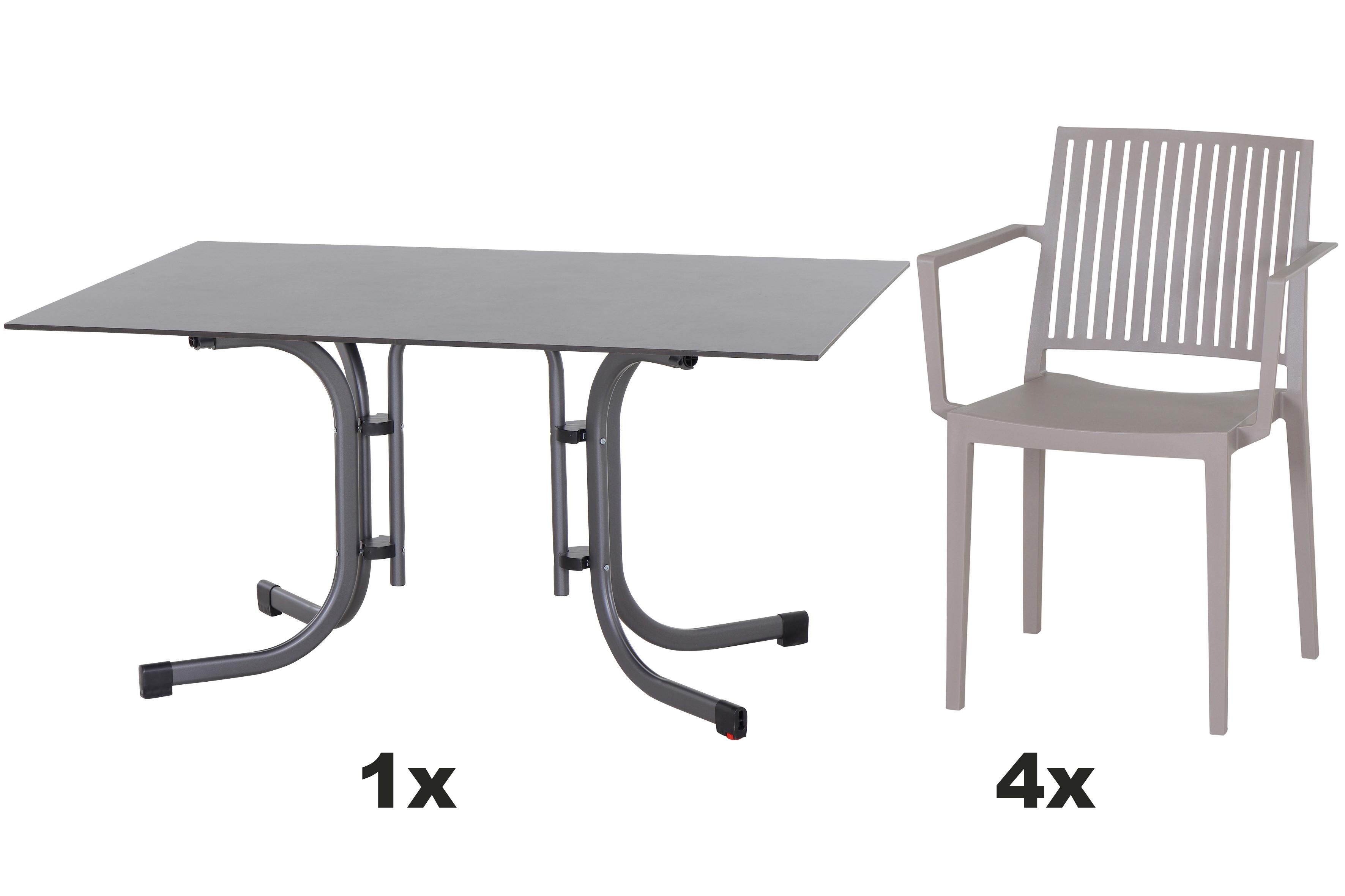 Gartengarnitur T20192 - Taupe/Anthrazit, Basics, Holzwerkstoff/Kunststoff (90/80/140cm) - Siena Garden