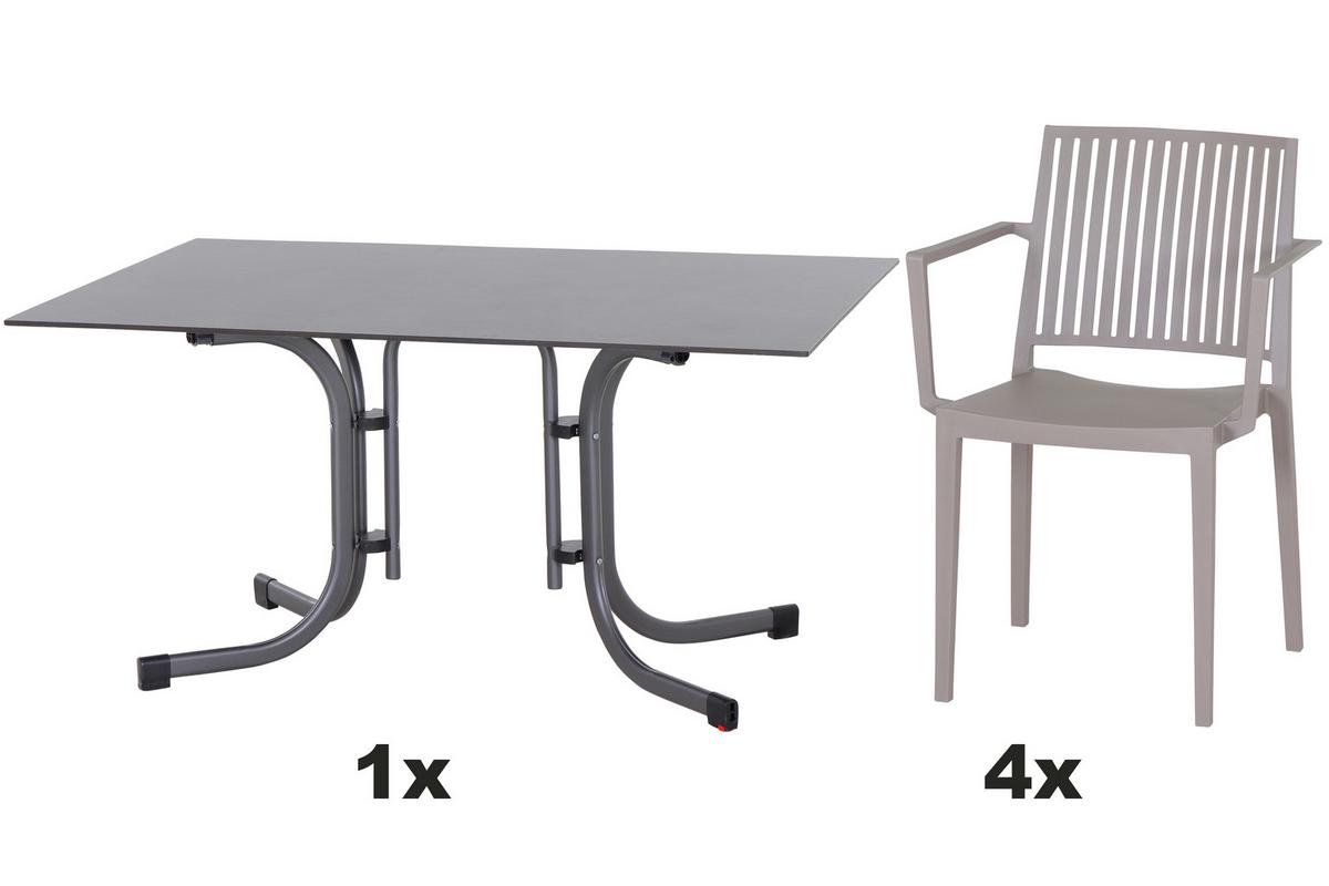 Gartengarnitur T20192 - Taupe/Anthrazit, Basics, Holzwerkstoff/Kunststoff (90/80/140cm) - Siena Garden