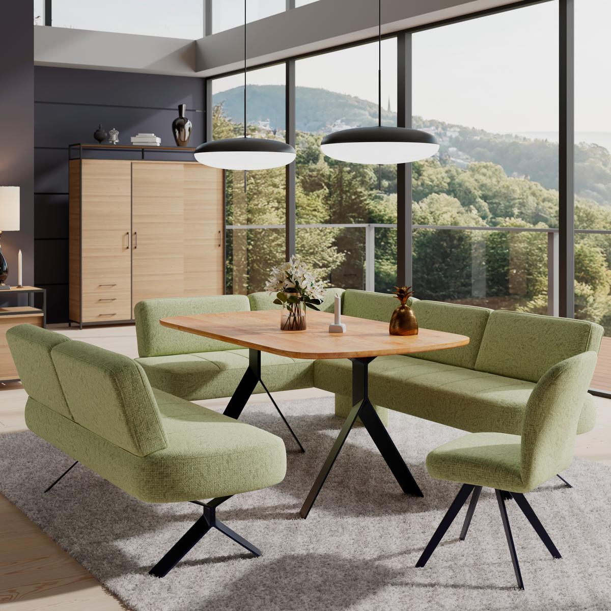 Eckbank olivgrün/Metallbeine Ulmo, S: 176x248cm - Schwarz/Olivgrün, MODERN, Textil/Metall (176/248cm)