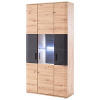 Vitrine B: 100 cm Cortona Anthrazit/Eichefarben - Klar/Eichefarben, Design, Glas/Holzwerkstoff (100/198/37cm) - Livetastic