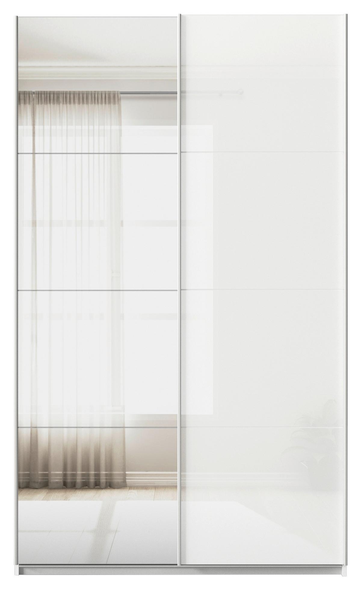 Schwebetürenschrank B: 136cm Feldkirch Weiß - Weiß Hochglanz/Silberfarben, MODERN, Glas/Holzwerkstoff (136/229/62cm)