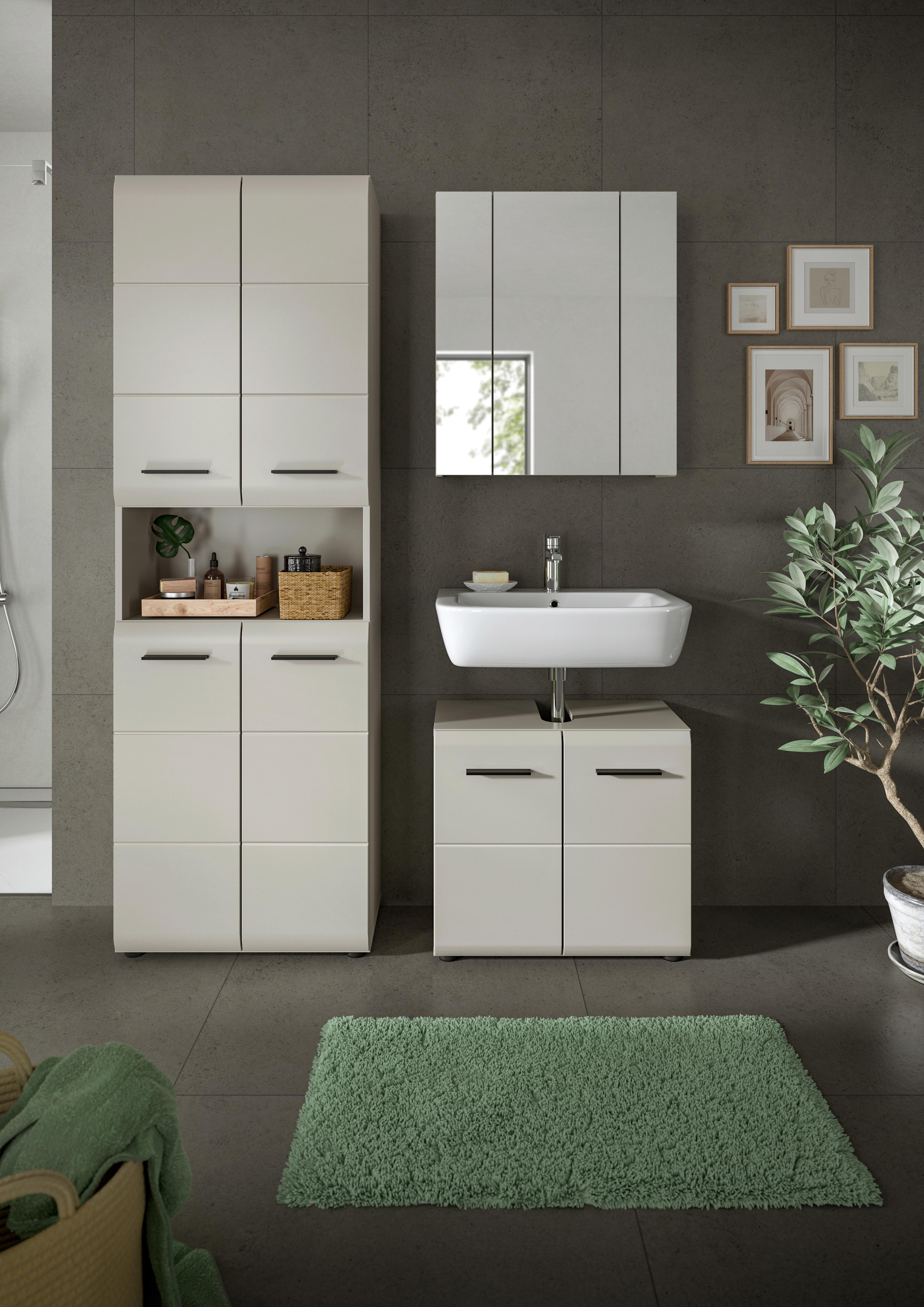 Badezimmer Ice Kaschmir B: 120cm - Kaschmir/Schwarz, Trend, Glas/Holzwerkstoff (120cm) - MID.YOU