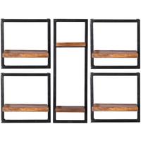 Wandregalset 5-tlg. Mangoholz B: 105cm - Schwarz/Naturfarben, Design, Holz/Metall (105/75/25cm) - MID.YOU