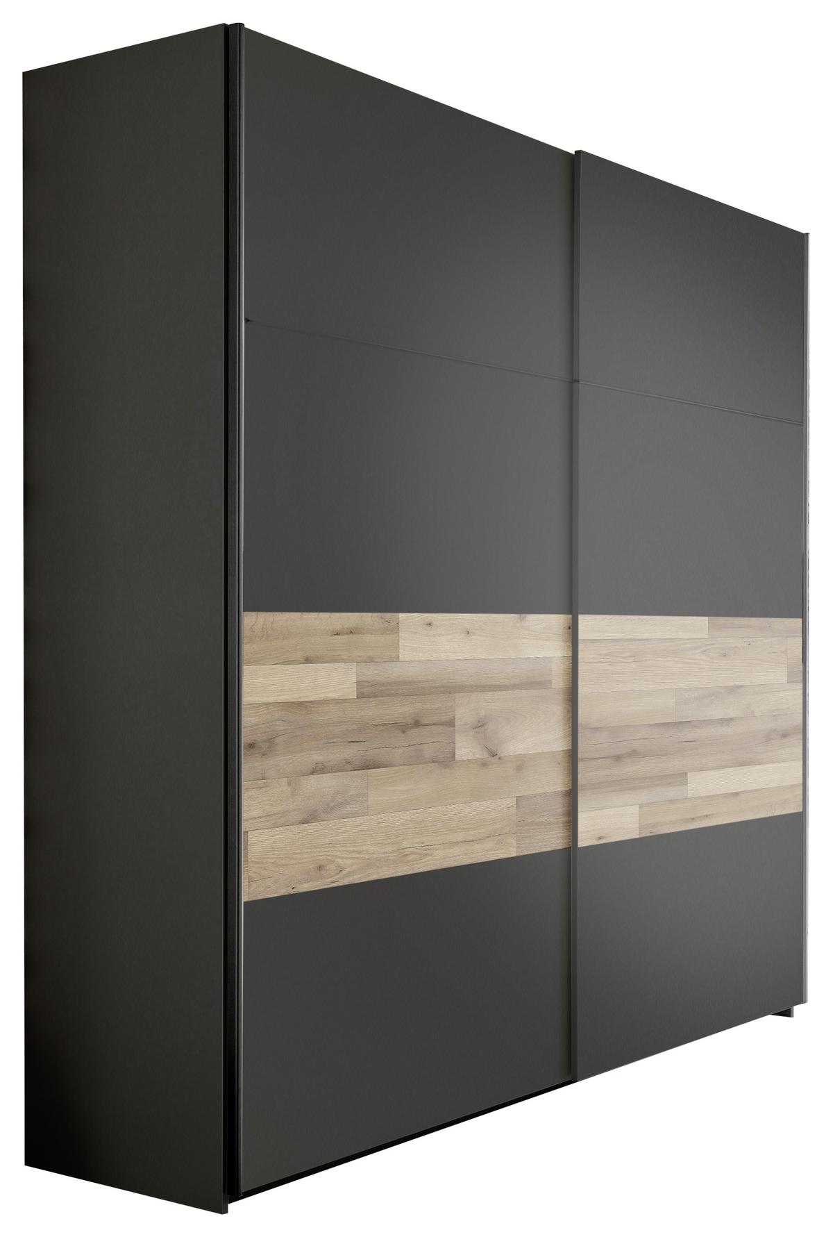 Schwebetürenschrank B: 215 Cm Medina, Graphit/eiche Dekor - Eichefarben/Graphitfarben, MODERN, Holzwerkstoff (215/210/58,5cm) - MID.YOU