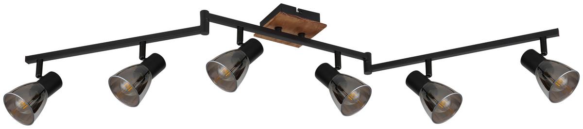 Strahler 6-flammig Verstellbar L: 117 Cm - Dunkelbraun/Schwarz, Basics, Glas/Holz (117/11/21cm) - Globo