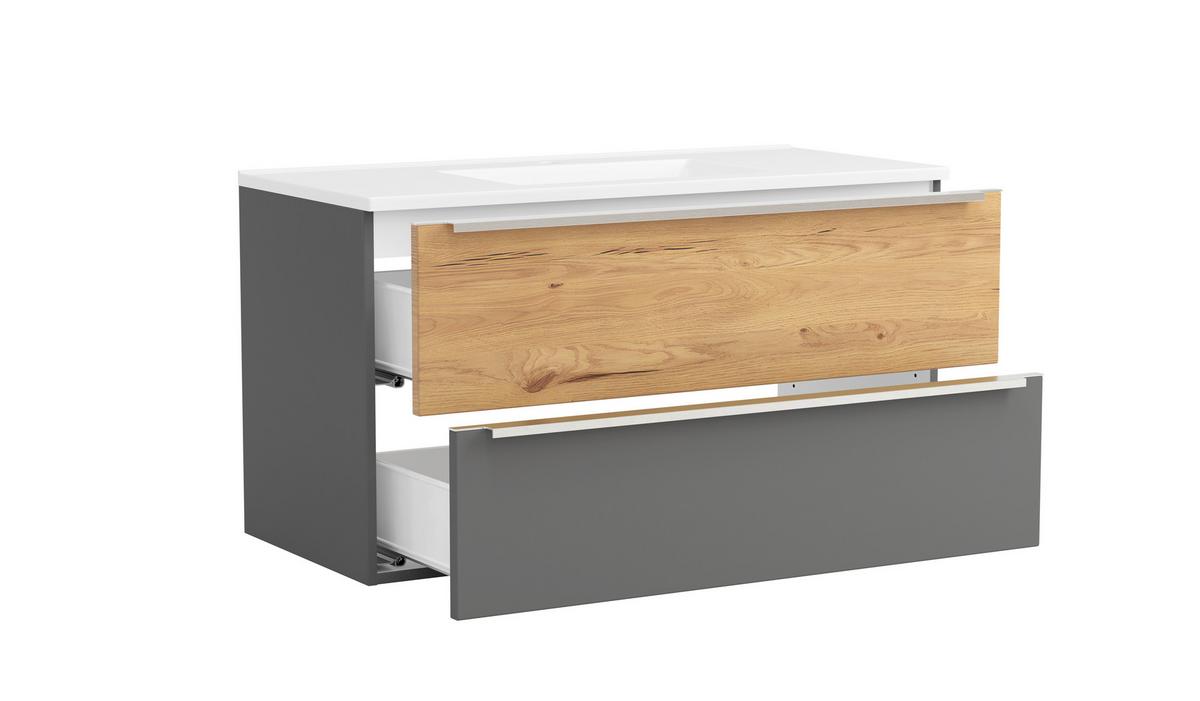 WASCHTISCHKOMBI Verona Grau/Wildeiche B: 100cm - Wildeiche/Weiß, Trend, Holzwerkstoff/Stein (100/54/47cm) - Held