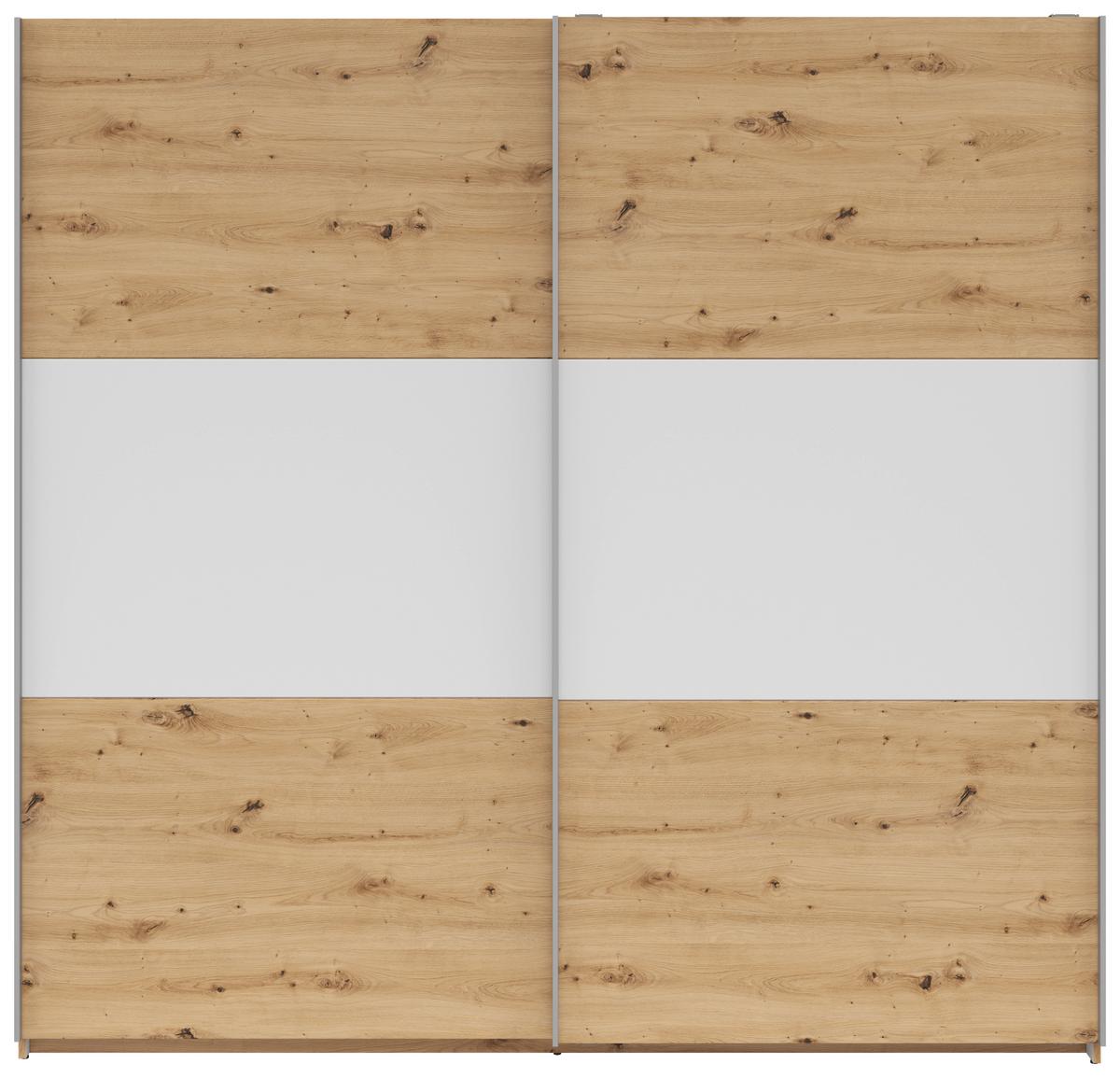 Schwebetürenschrank 218 cm Saturn Weiß Dekor - Eichefarben/Weiß, KONVENTIONELL, Holzwerkstoff (218/210/59cm)