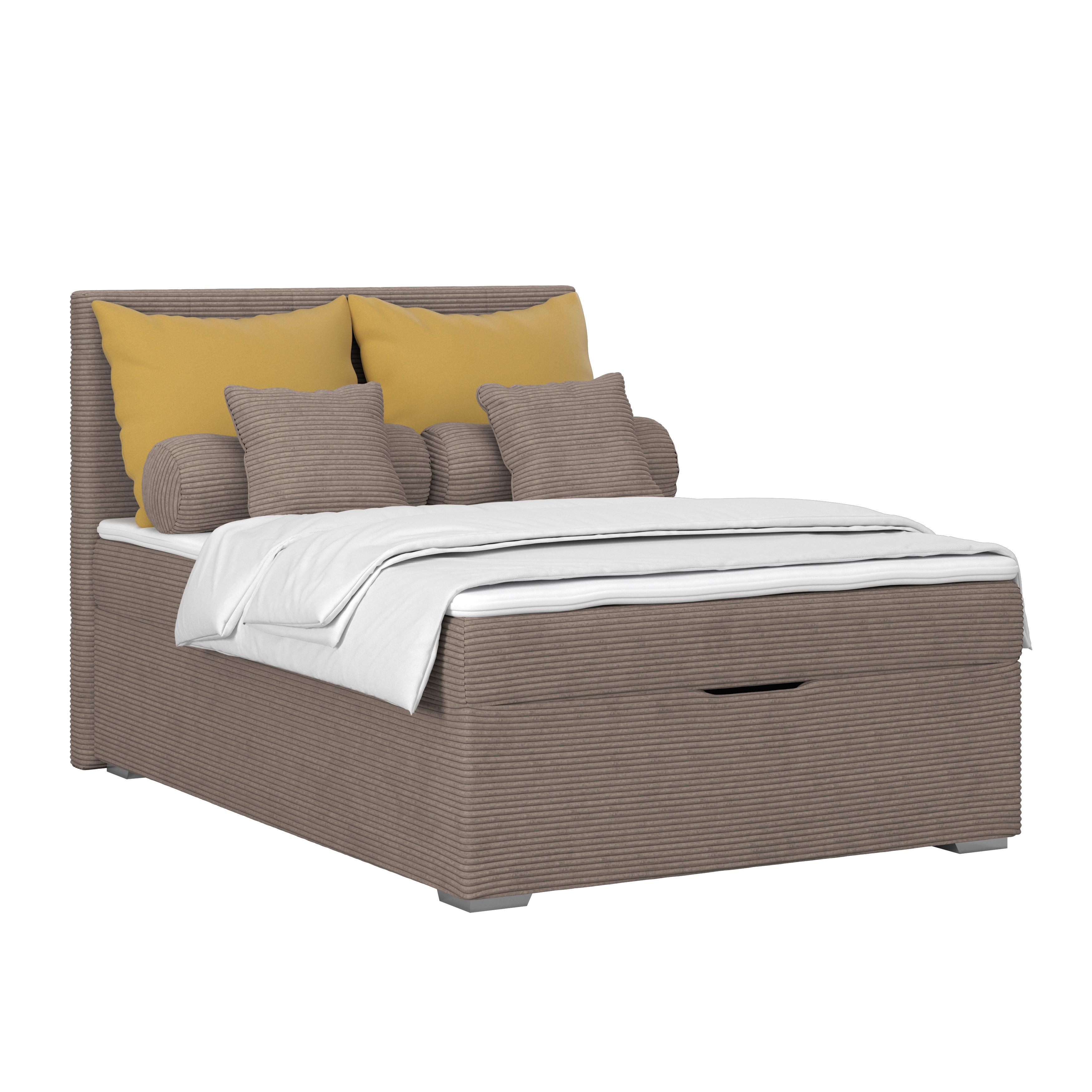 Čalúnená posteľ ADRIA 140x200 cm, hnedá - hnedá/chrómová, Konventionell, drevo/textil (140/200cm)