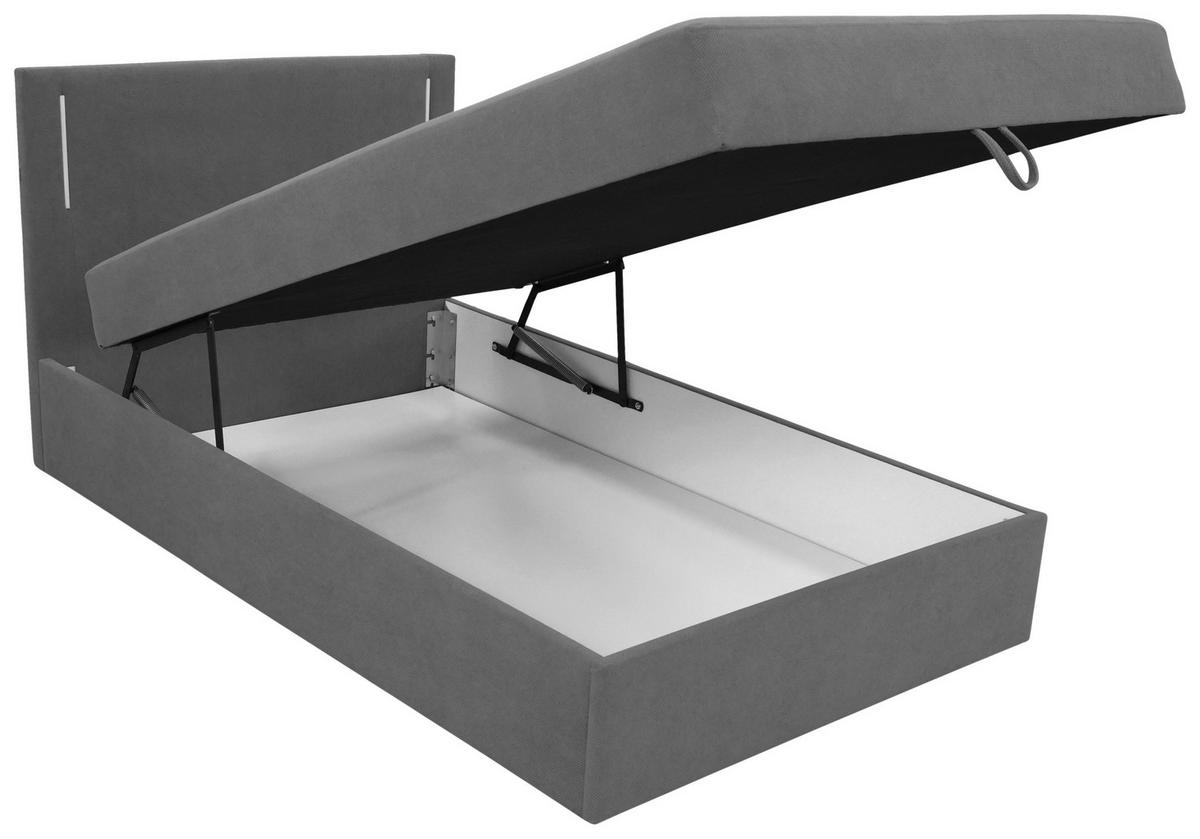 Boxbett mit Bettkasten 120x200 cm Dunkelgrau Carlos - Dunkelgrau/Schwarz, Basics, Holzwerkstoff/Textil (120/200cm) - Livetastic
