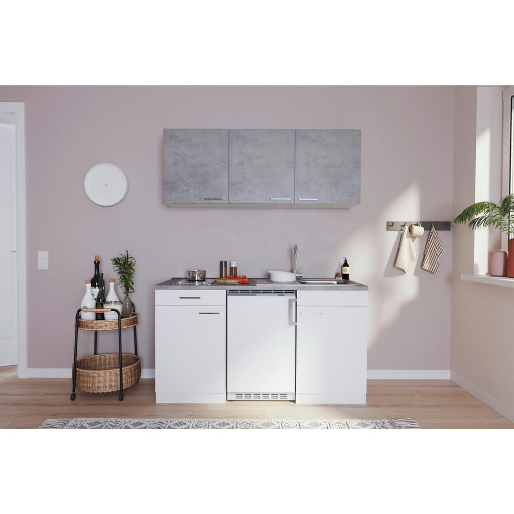 Miniküche mit Kühlschrank und Kochfeld B: 150 cm Grau/Weiß