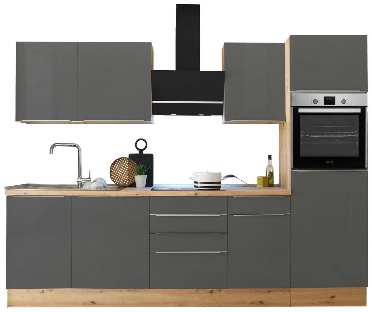 Küchenzeile mit Geräten B: 280 cm Grau/Eiche Dekor - Anthrazit/Eiche Artisan, LIFESTYLE, Holzwerkstoff (280/211/60cm) - Respekta