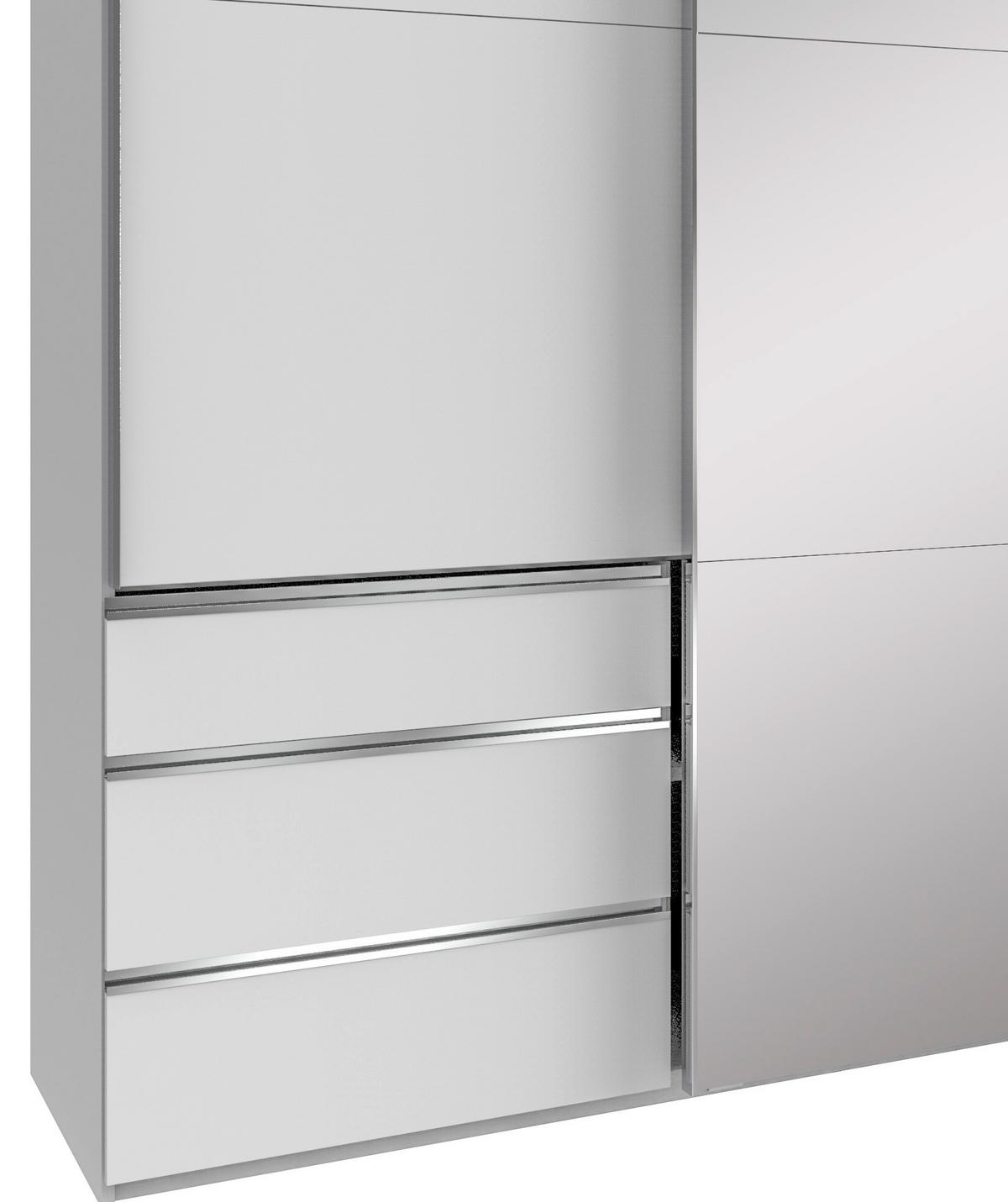 Schwebetürenschrank M. Spiegel + Laden 300cm Level 36a, Weiß - Weiß, MODERN, Glas/Holzwerkstoff (300/216/65cm) - MID.YOU