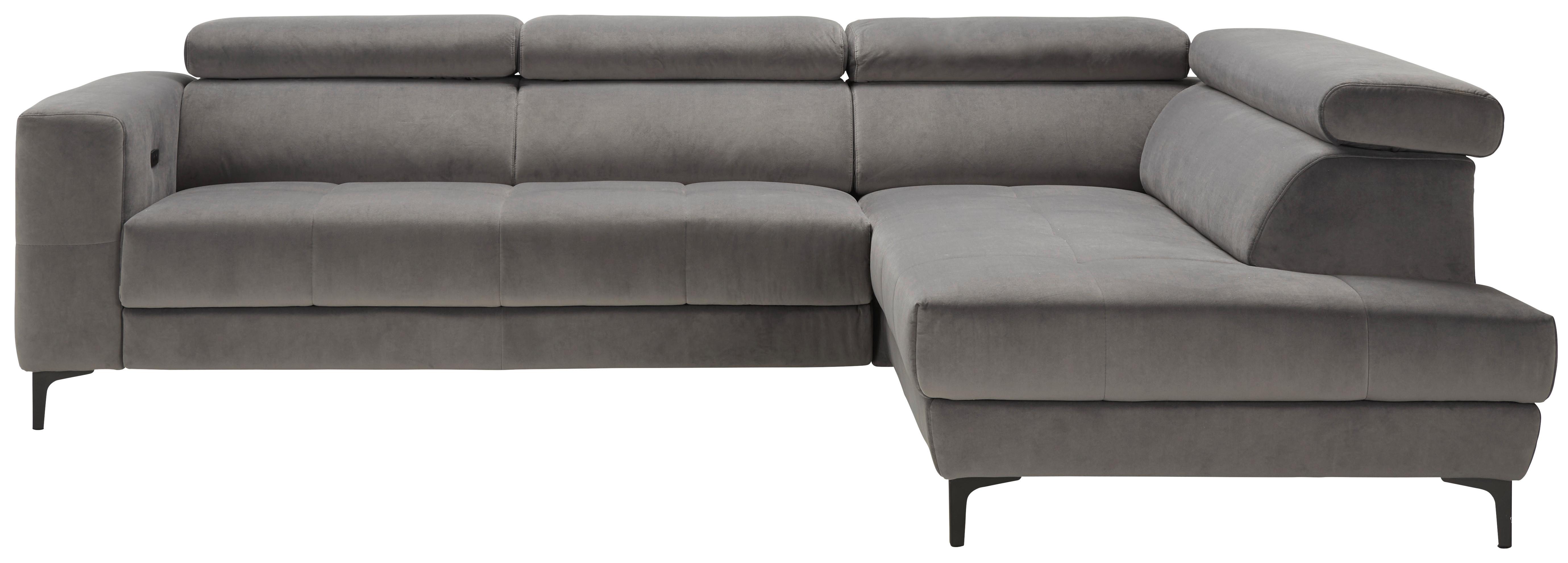Rohová sedačka EMMA, pravá, sivá,nast.op.hl.,USB,el. výsuv - čierna/sivá, Modern, textil (301/47/210cm) - Premium Living