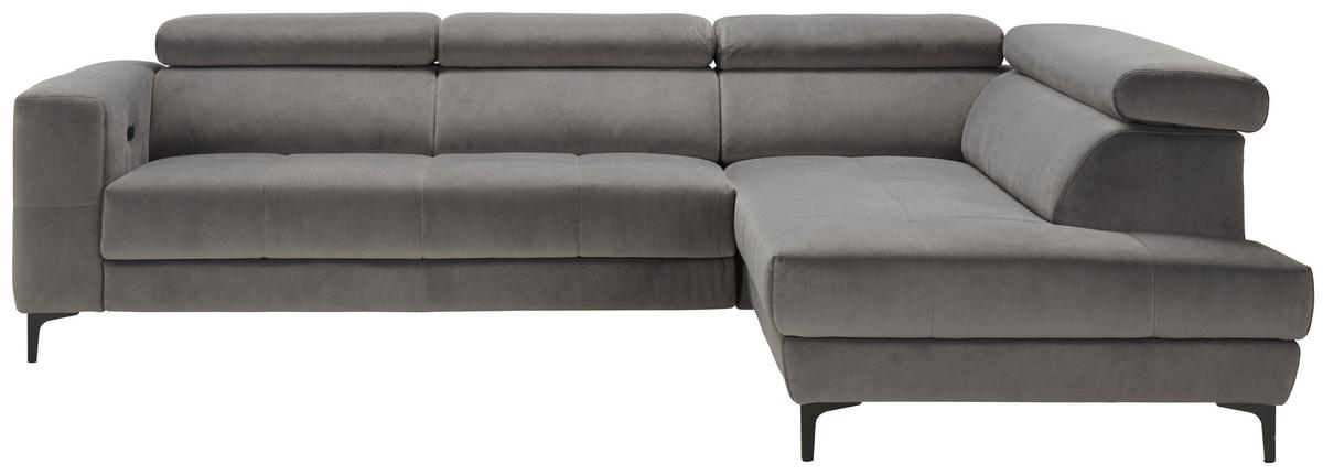 Rohová sedačka EMMA, pravá, šedá,nast.op.hl.,USB,el. výsuv - šedá/černá, Moderní, textil (301/47/210cm) - Premium Living
